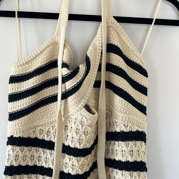 House Of Harlow Cream/black Stripe Knit Halter Dress - M - Picture 3 of 6